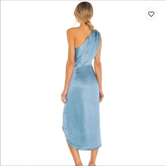 Elliatt Revolve Cassini One-Shoulder Satin Ruched Gown Dress Slit Blue Formal XS - Picture 2 of 9